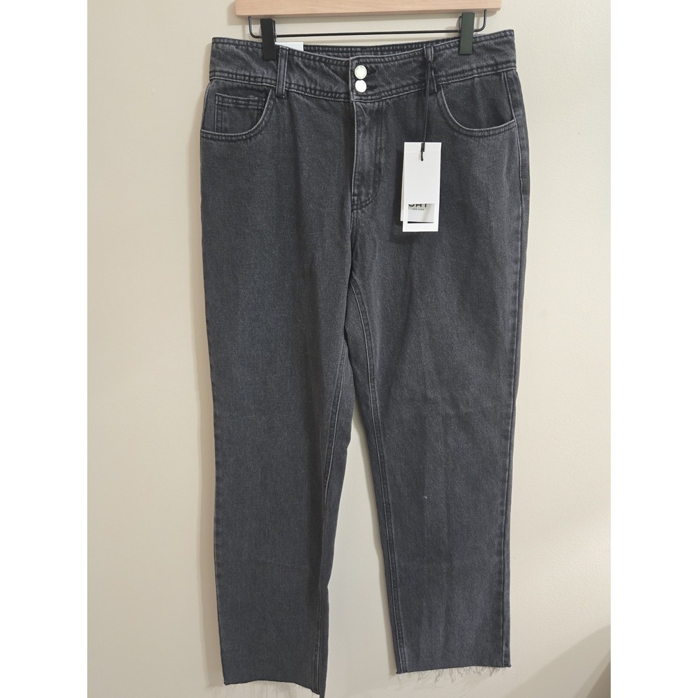 OAT New York Mid Rise Straight Leg Jeans Gray Raw Hem 10/30 RO270-GY NEW